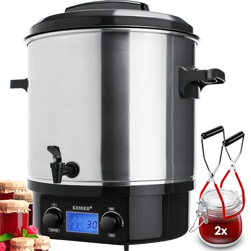 KESSER - Olla automática de vino caliente con temporizador, 2000 vatios, temperatura de 30 a 100 °C, temporizador hasta 120 minutos y funcionamiento continuo – 27 litros de acero inoxidable