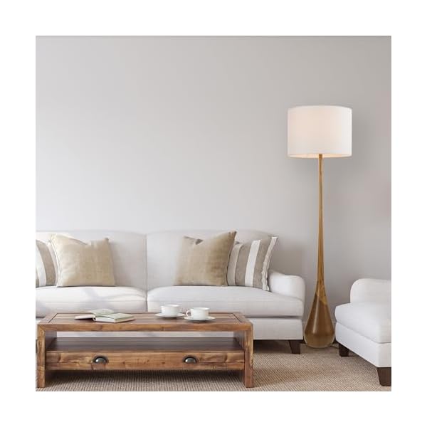 Globe Electric Novogratz x 67225 65" Floor Lamp, 2-Tone Wood Toned Base, White Fabric Shade, Socket Rotary Switch, Living Room Décor, Reading Light, Home Essentials, Bedroom, Office Accessories - Image 6