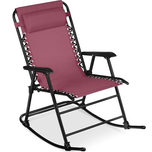 Best Choice Products Outdoor Folding Rocking Chair, Zero Gravity Lounge Chair, Patio Rocker w/Headrest Pillow - Burgundy