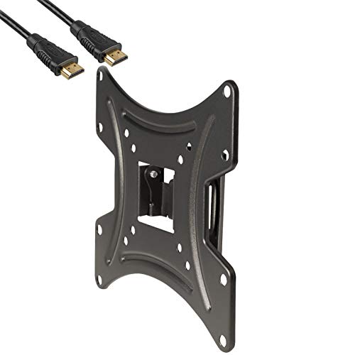LCD TV Wandhalter stufenlos neigbar(-5°/+15°)kippbar drehbar ca.58-107cm (23"-42") VESA 75x75-200x200 mit Kabelabel HDMI Kabel (Wandhalterung Universal VESA Halterung Fernsehhalterung Flachbildschirm) Cover