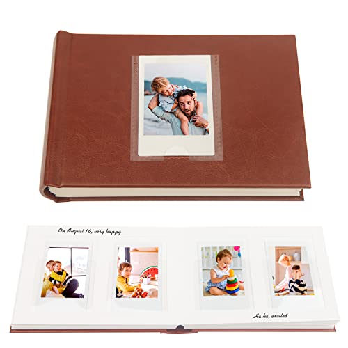Image of Veicevol Photo Album with Writing Space for Fujifilm Instax Mini 12 11 9 40 90 8 7 Evo Liplay Instant Camera, 64 Pockets Photo Album for Polaroid, Leather Cover Handmade Paper 2x3 Photo Album（Brown）
