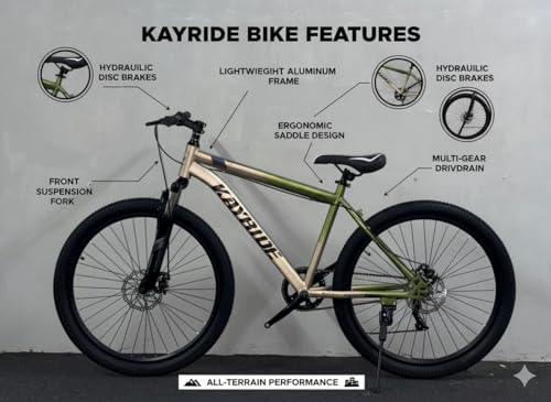 Image of Single Speed 26T Mountain Bicycle for Adults (18 Inch Steel Frame, Dual Disc Brakes, Alloy Rims, 26x2.40 Wide Tyres, Front Suspension, Mudguards & Side Stand, Unisex City & Trail MTB, Golden)