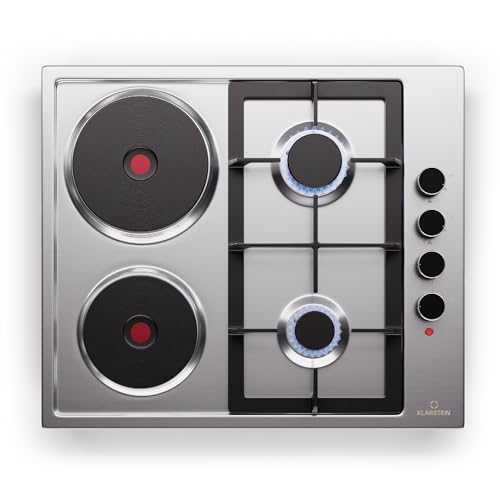 Klarstein MultiChef 4 Plaque De Cuisson Gaz Et Électrique - 4 Zones, 6300W, Acier Inoxydable, Allumage Automatique, Sécurité Enfants, Compatible Gaz Naturel...