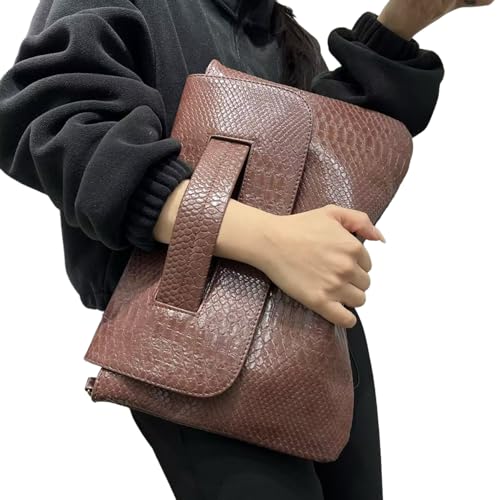 Image of Women Classic Crocodile Pattern Faux Leather Clutch Purse Oversized Female Shoulder Bag Messenger Handbag