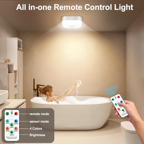 Image of Yunaking Rechargeable Ceiling Light with Motion Sensor: Battery Operated LED Closet Light with Remote & Timing - Wireless Dimmable Magnetic Mount Shower Lamp for Bathroom /Stairs /Garage /Hallway