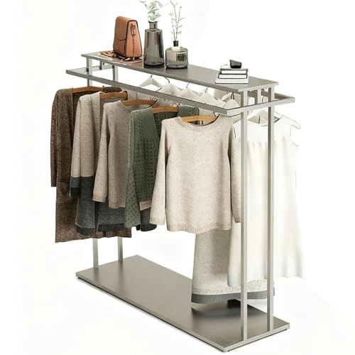 Perchero comercial resistente con estantes. Soporte de exhibición de ropa multiusos para tiendas de segunda mano y uso de proveedores, estante de metal duradero para organizar ropa