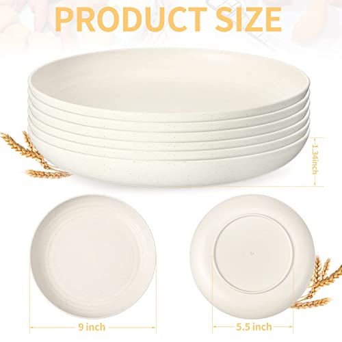 18 Pcs 9 Inch Wheat Straw Plates Lightweight Unbreakable Deep Dinner Plates Reusable Plastic Plates Microwave Safe Dinnerware For Kids Children Toddler Adult (Beige) #TOP5