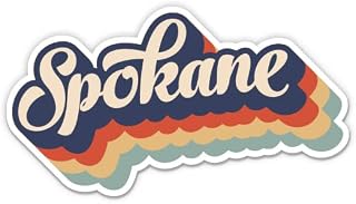 Squiddy Spokane Washington Layered Retro Style - Vinyl Sticker Decal for Phone, Laptop, Water Bottle (3" Wide)
