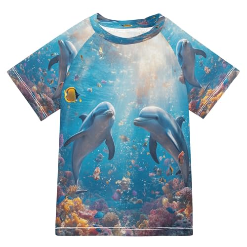 Toddler Boy Rash Guard Short Sleeve Swim Shirt Dolphin Print Rashguard 3T Beach Shirts Quick Dry,031