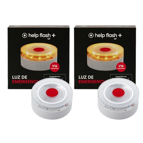 help flash IoT+ Luz de Emergencia V16 Homologada con Geolocalización Pack 2 uds, Exigible en 2026, Conectada con DGT 3.0, Señal V-16, Aviso Ubicación, Plan de Datos Incluido, Mayor Visibilidad