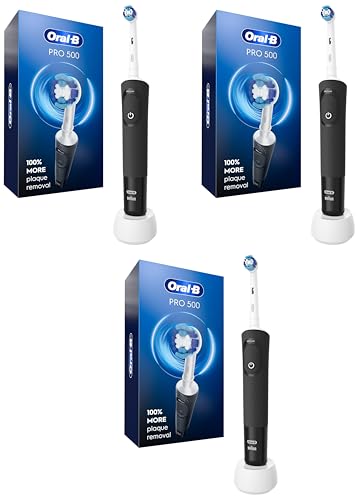 Image of Oral-B Pro 500 Electric Toothbrush with (1) Brush Head,Rechargeable,Black,(Pack of 3)