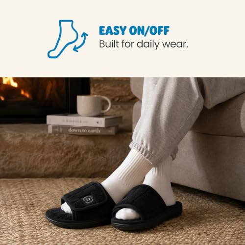 Image of Dearfoams Men's Adjustable Indoor /Outdoor Memory Foam Machine Washable Summer Slide Slipper