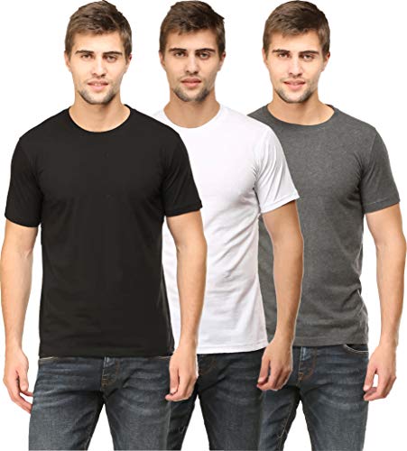 Image of RSO Outfits Men's Regular Fit Plain Half Sleeve Round Neck T-Shirt Combo Pack of 3