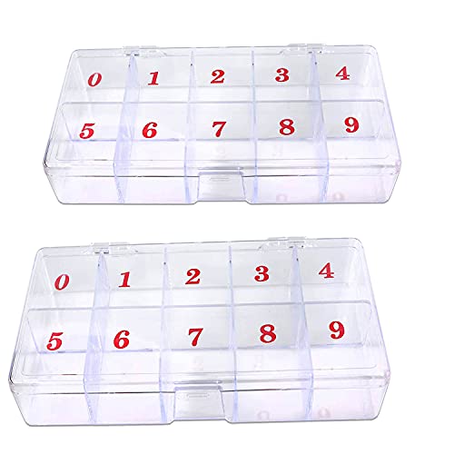 KRISMYA Empty Nail Tip Box/Nail Tip Container,2 Pcs Plastic Empty Transparent False Nail Art Tips Rhinestone Storage Case Box Nail Container Storage Case 10 Cells