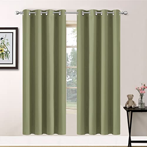 Yakamok Solid Blackout Curtains with Grommet Top, Thermal Insulated Room Darkening Drapes for Bedroom(Sage Green, 52Wx72L, One Pair)