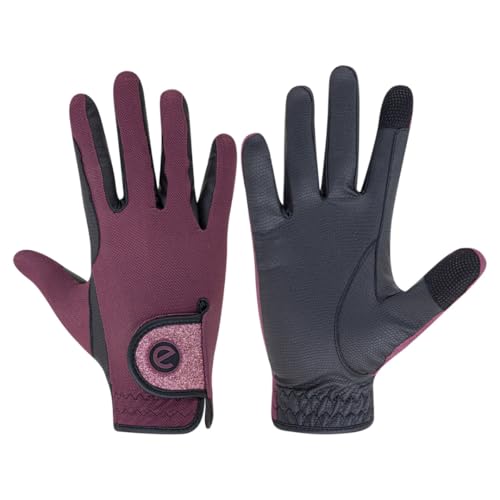 eGlove - eQUEST GripPro X-LITE Horse Riding Gloves - Lightweight, Breathable, Grippy Non-Slip Material - Comfort Mesh Back - Touchscreen Gloves (Merlot - Glitter Cuff, Large)