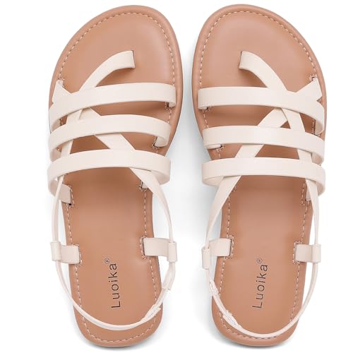 Image of Luoika Women's Wide Width Flat Sandals, Flip Flop Casual Strapy Sandals Slip on Summer Beach Shoes for Women.