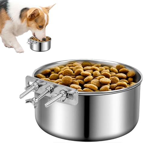 Wassernapf für Hundeboxen – Wasser- und Futternäpfe aus Edelstahl zum Aufhängen in Hundeboxen | Futternapf für Hunde und Katzen für Trocken- und Nassfutter, Haustierkäfig