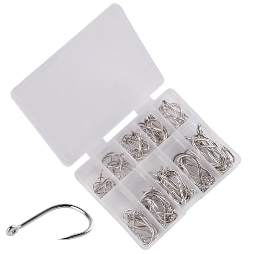 Anzuelos Juego de 100 anzuelos de pesca de acero al carbono de un solo círculo, anzuelos de pesca con mosca, anzuelos con púas for carpas, accesorios for aparejos de mar Accesorios de pesca(Silver)