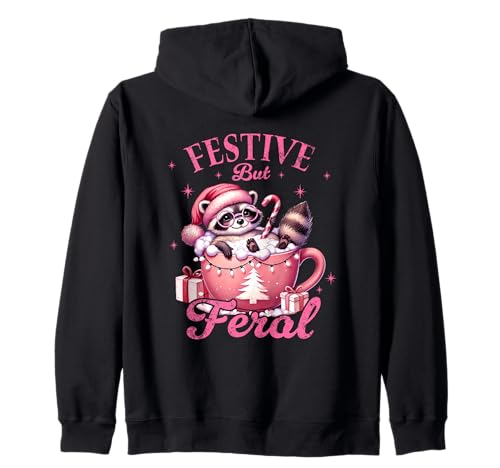Festive But Feral Raccoon - Taza de Navidad Sudadera con Capucha