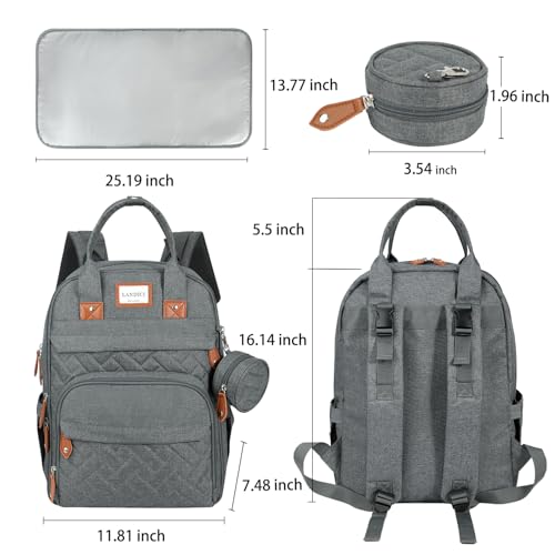 LANDICI Baby Changing Bag Backpack, Large Nappy Changing Backpack Diaper Bags with Changing Mat, Stroller Straps and Pacifier case, Multifunction doll Changing Bag for Mum Dad Boy Girls, Grey - Image 3