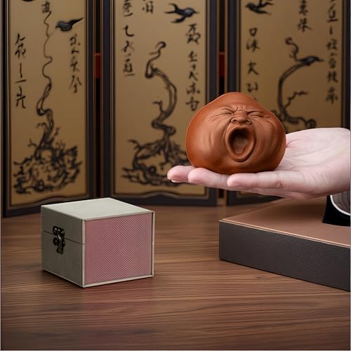 Dianreno Handmade Purple Clay Tea Pet with Gift Box,Funny Yawning Bald Monk Chinese Tea Pet Sculpture for Tea Ceremony & Meditation Accessories,Kung Fu Tea Art