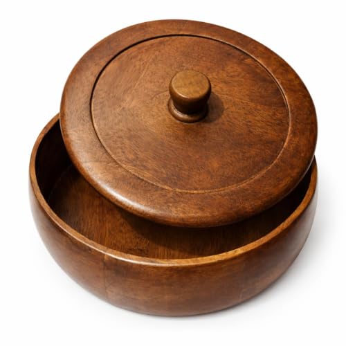 Image of Premium Wooden Roti Box with Lid | Handmade Chapati Storage Container | Insulated Bread Keeper for Kitchen & Dining | Traditional Round Roti Dabha for Serving & Storage.