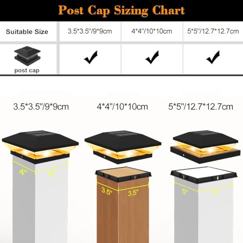 T-SUNUS Pfostenleuchte Solar, Pfostenkappen Solar 9x9 10x10, IP65 Wasserdicht Pfostenlampen Pfostenlichter für Zaunpfosten Hölzerne Pfosten Plattform 4 Stück Warmweiß + Kaltweiß