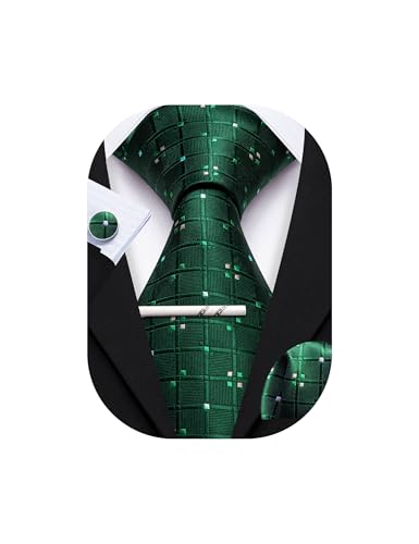 Image of YOHOWA Men Plaid /Striped Ties Set Silk Business Wedding Formal Fashion Necktie and Pocket Square Cufflinks Set