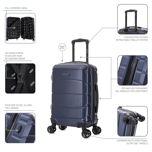 Image of DUKAP SENSE 20-Inch Carry-On Hardside Spinner Luggage Durable Zippered Blue