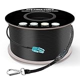 328FT/100M OM3 LC to LC Outdoor Armored Fiber Patch Cable, Direct Burial Industrial TPU Duplex Multimode Fiber Optic Cable, 40Gb/10Gb, 50/125 um, Uniboot LC-LC Connector with Pulling Eye Kit, OD 5mm