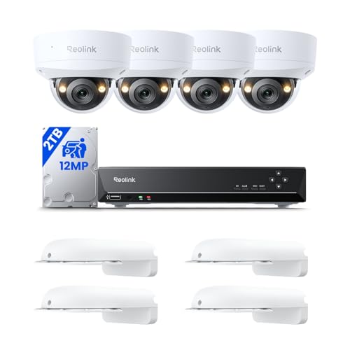 Reolink 12MP 8CH PoE Security Camera System with IK10 Vandalproof, 4pcs Dome PoE Cams, Spotlights Color Night Vision, Built-in 2TB HDD, Smart Detectio