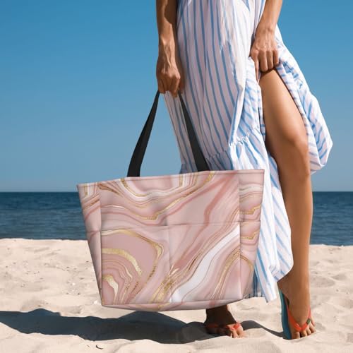 Rose Gold Glitter Splatter Large Beach Tote Bag for Women Extra Large Capacity Waterproof Sandproof Pool Bag Suitable for Gym Swimming Pool Travel Groceries4