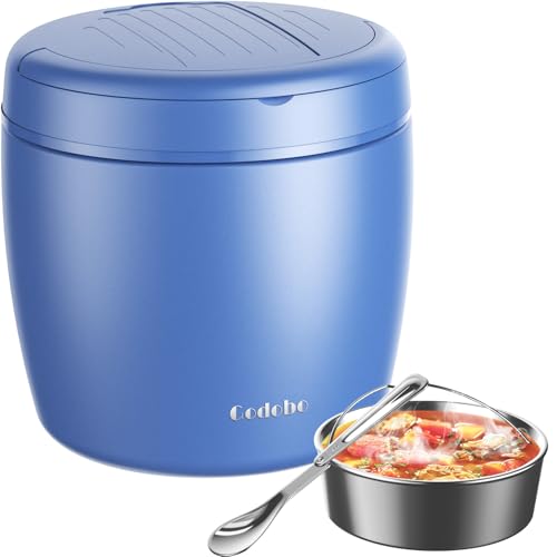 Godobo Termo para comida caliente de 1,134.0 g, tarro de alimentos aislado al vacío para adultos, de acero inoxidable, con boca ancha, recipientes de almuerzo a prueba de fugas con cuchara para la