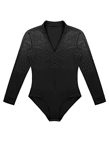 MSemis Maillot Baile Latino para Hombres Mono Manga Larga de Gimnasia Ritmica Traje de Danza Hombre Body Elástico de Patinaje Artistico A Negro X-Large