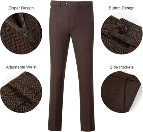 3 Piece Herringbone Tweed Suit Men's Wool Tuxedos Retro Set Prom Winter Jacket Blazer Vest Pants3
