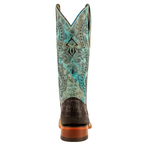 Womens Stampede Croco Print Square Toe Casual Boots Mid Calf Low Heel 1-2" - Blue, Brown, Green3