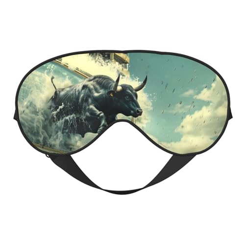 Máscara de dormir Bull Charging Through Waves, máscaras de ojos para dormir de doble cara, máscaras para dormir para mujeres y hombres, cubiertas opacas para dormir, viajes