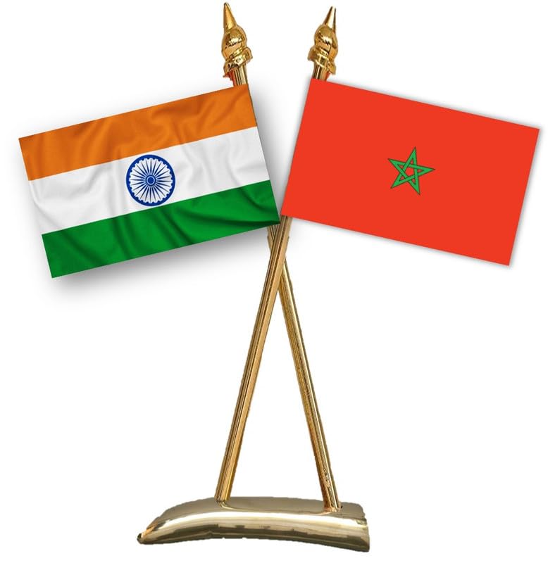 MOROCCO & INDIA Miniature Flags - Shining Cotton Cloth with Criss-Cross Classy Brass Base Table Stand-image-32