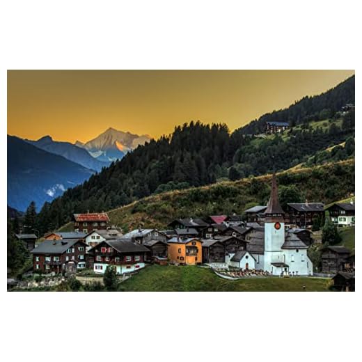 LHJOYSP barnpussel pussel 1000 bitar,naturlig skönhet,skog,liten stad,Schweiz,75x50cm