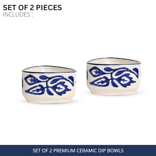 Image of Freakway Hand Painted White Ceramic Dip Bowls | Bowls Set of 2, 40Ml | Bowl for Serving Chutney Bowl /Pickle Bowl /Small (Floral)
