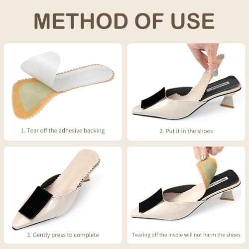 Image of SooGree Adhesive High Heel Insoles Women 3 /4 Cushioning Inserts, Anti-Slip Invisible Slim Inserts Liners Ball of Foot & Arch Support Insoles Sponge Leather Relieve Pain (4 Pairs Beige)