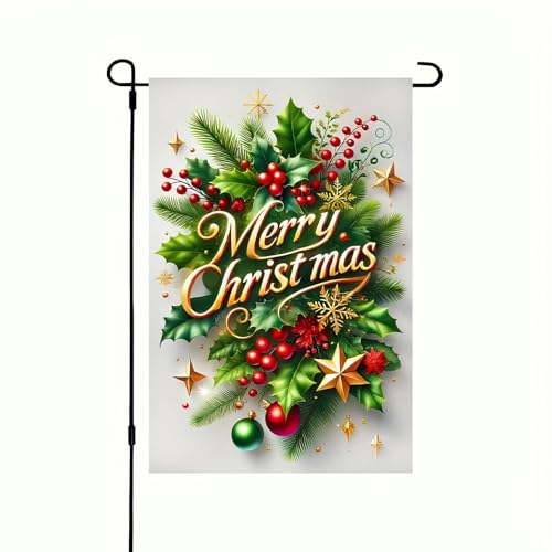 Image of BlissYard Christmas Holly Garden Flag 12x18 Inch Polyester | Double sided polyester, Christmas holly berries ornaments design, classic holiday decor for holiday porch and yard