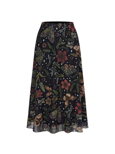 Milumia Women's Floral Mesh Midi Skirt Elastic High Waisted A Line Long Flowy Skirts Multicolor Medium