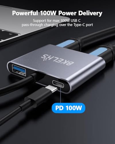 Image of USB C to Dual HDMI Adapter 4K 60hz, Type C to HDMI Splitter for 2 Monitors, 4 in 1 USB C Hub 2HDMI, USB 3.0, 100W PD, Extended Display for MacBook Air /Pro Thunderbolt 4, Multiport Two Screen Dongle