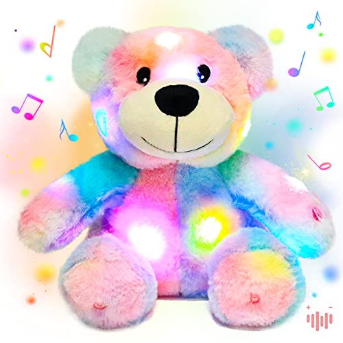 Hopearl Led Musical Rainbow Stuffed Teddy Bear Light Up Singing Plush Toy Adjustable Volume Lullaby Animated Soothe Valentine's Day Birthday Mother's Day For Girlfriend, Colorful, 10'' #TOP3