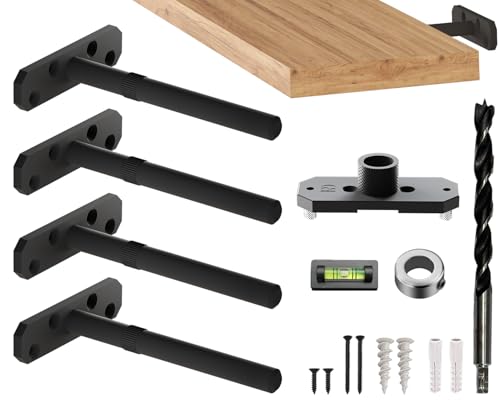 Invisible Floating Shelf Bracket 8 Inch Rod 1/2 inch Diameter Heavy Duty with Jig – Hidden Metal Mantel Mount for Wall Shelves – Floating Shelf Hardware for Bathroom, Kitchen & Living Room (4 Pack)