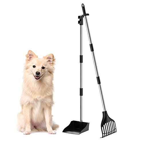 Lifewit Plastik-Hundekotschaufel für den Garten, Leichter tragbarer KOT-Schaufel für mittelgroße/kleine Hunde, Verstellbarer Metallstiel mit langem Griff, Kotschaufel-Set für Rasen, Garten, Gras