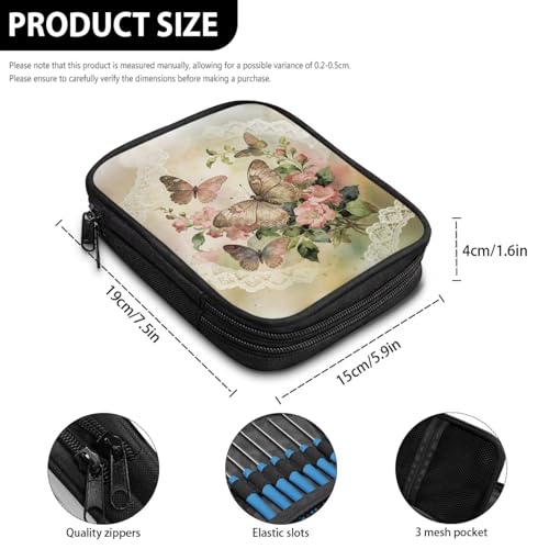 Image of Vanideaoty Butterfly Floral Crochet Hook Case Vintage Crochet Hook Organizer Without Accessories Knitting Needle Case for Knitting Supplies Holiday Decoration