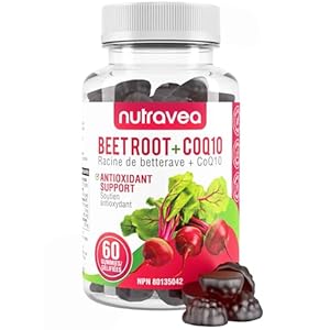 Beetroot Gummies – With CoQ10, Folic Acid, Acai, Bilberry & L-Citrulline – Supports Red Blood Cell Formation & Oxygen Transport – Antioxidant Supplement – 60 Raspberry Gummies – Made in Canada